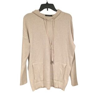 Cyrus Womens Oatmeal Beige Knit Hooded Sweater Ribbed Sleeve Pockets L Minimal